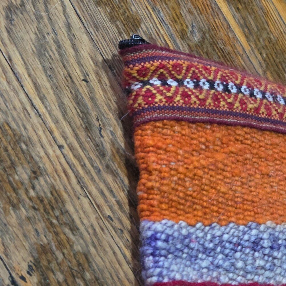 Handmade Woven Boho Wool Wristlet Pouch – Orange & Purple Tribal Pattern - Picture 3 of 6